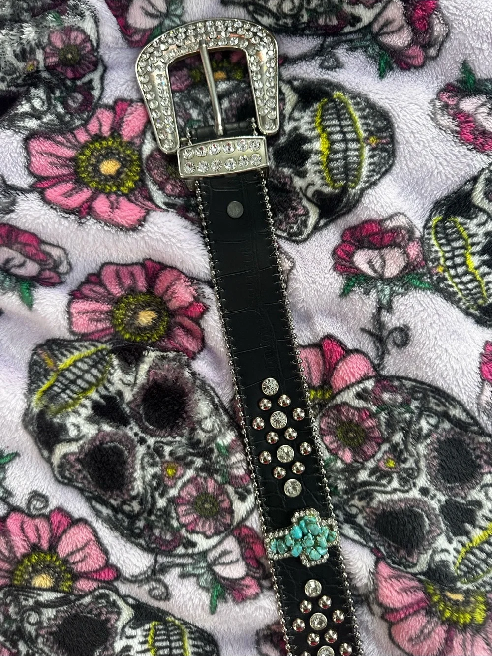 Black Western-Style Studded Belt with Turquoise Accents